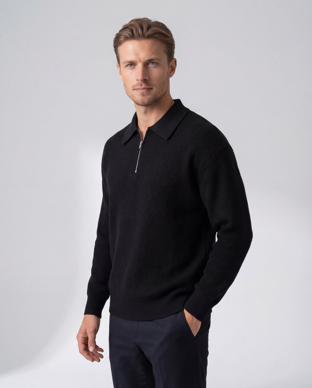 Elegantní pletený svetr se zipem