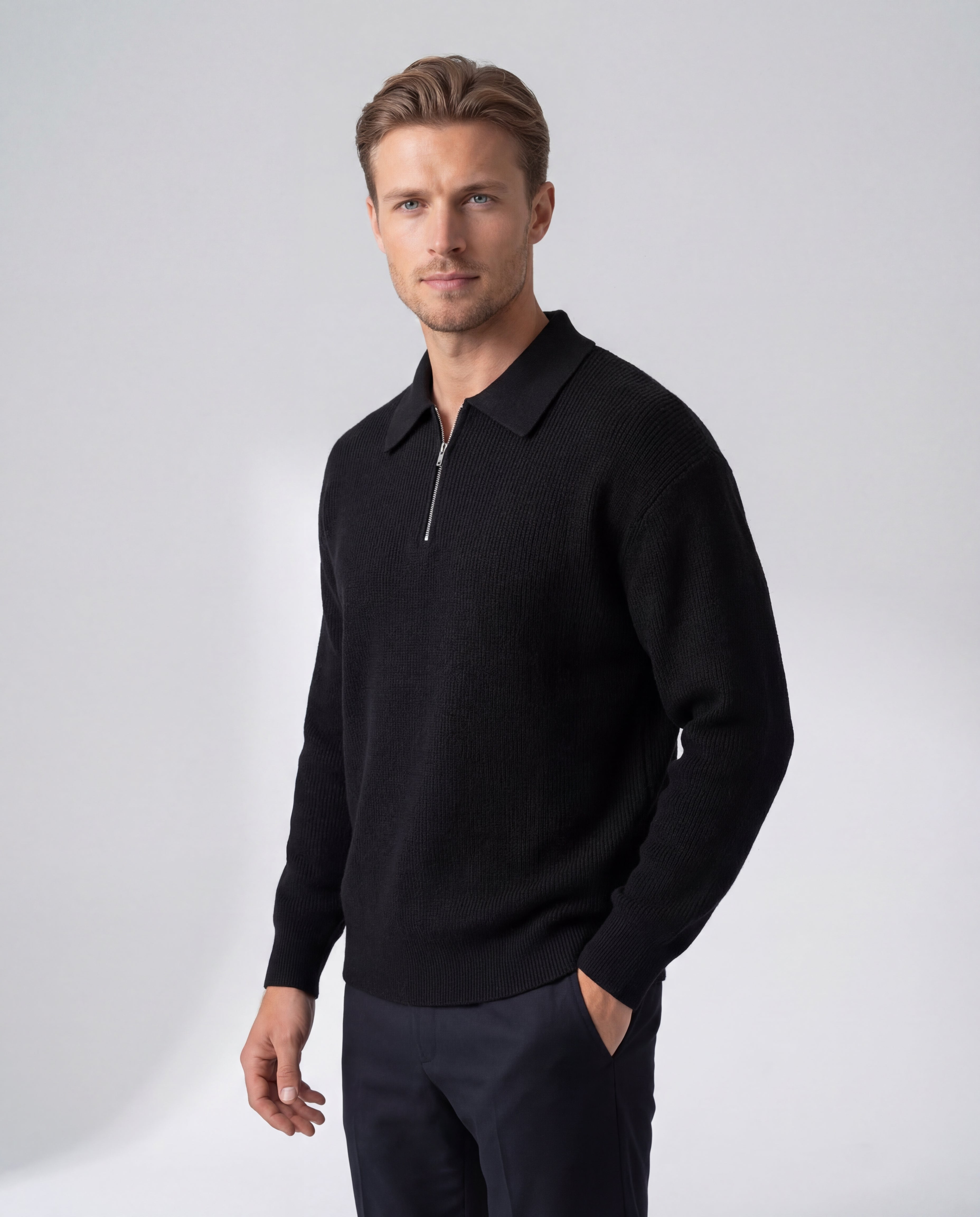 Elegantní pletený svetr se zipem